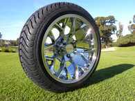 14" INNOVA DRIVER GOLF CAR TIRE 205/40R14 AND WHEEL AR738 CORAL CHROME ASSEMBLY -25MM OFFSET 4 HOLES 