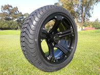 14" INNOVA DRIVER GOLF CAR TIRE 205/40R14 AND WHEEL AR658 KNIGHT GLOSS BLACK ASSEMBLY -25MM OFFSET 4 HOLES 