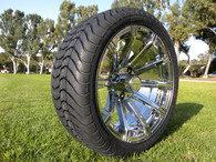 15" INNOVA DRIVER GOLF CAR TIRE 205/35R15 AND WHEEL AR598 CROWN CHROME ASSEMBLY -25MM OFFSET 4 HOLES 