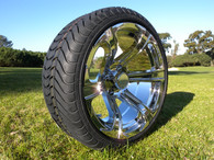 15" INNOVA DRIVER GOLF CAR TIRE 205/35R15 AND WHEEL ARMOR AR688 CHROME ASSEMBLY -25MM OFFSET 4 HOLES 
