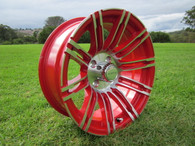 15" GOLF CAR WHEEL 15X6 AR538 PRESTIGE -25MM OFFSET 4 HOLES MACHINED RED MOUNTED ON 205/35R15 DRIVER TIRE