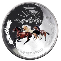2014 Year of the Horse - Ying Yang 65mm 1oz Silver Coloured Proof Tokelau Coin - Reverse