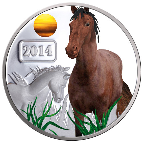 2014 Year of the Horse - Horse Family 1oz Silver Coloured Proof Tokelau Coin - Reverse