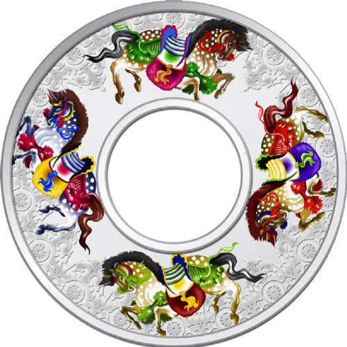 2014 Year of the Horse - Carousel Horses 2oz Coloured Proof Tokelau Coin - Reverse