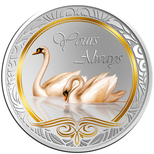 Messages of Love - 2013 Yours Always Swan Round Coloured Proof Tokelau Coin - Reverse