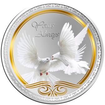 Messages of Love - 2014 Yours Always Doves Round Coloured Proof Tokelau Coin - Reverse