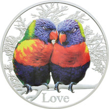 Messages of Love - 2015 Rainbow Lorikeets 1oz Silver Coloured Proof Tokelau Coin - Reverse