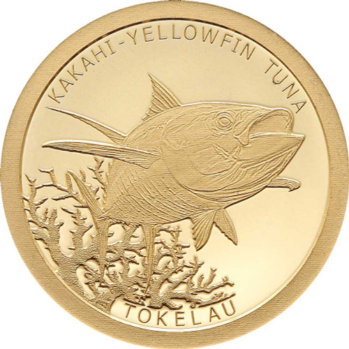 Tokelau Fish Kakahi Yellowfin Tuna 0.5g gold proof Tokelau coin from Treasures of Oz