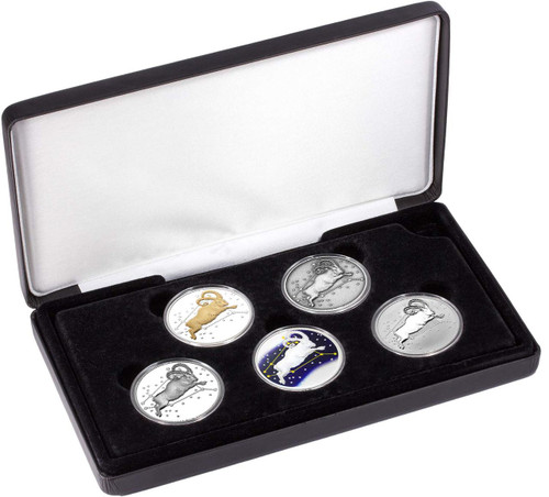 Aries Typeset Collection is limited to just 150 sets and contains five 1oz pure silver coins in a variety of finishes