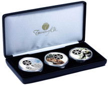 Snowflake Bears Coin Collection incorporating three 1oz silver coins featuring a Polar Bear, a Brown Bear and a Giant Panda.  Limited edition collection of just 250 sets.