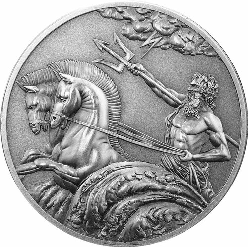 Poseidon High Relief Antique Silver Tokelau Coin