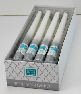 Candle - Basics - Taper - 10in White-Silver - Individual Selling Units in Shelf Display - PTC6259 - MIN ORDER: 12