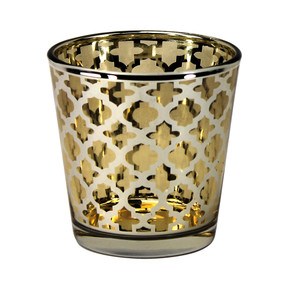 Candle Holder - Glass Gold Quatrefoil Large - PTC8612 - MIN ORDER: 6