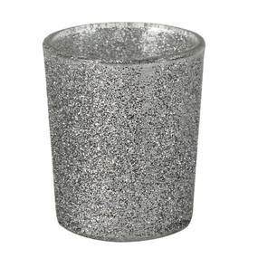 Candle Holder - Glass Micro Glitter SILVER - PTC8606 - MIN ORDER: 6