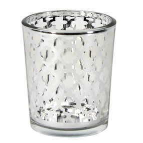 Candle Holder - Glass Silver Quatrefoil Small - PTC8609 - MIN ORDER: 6