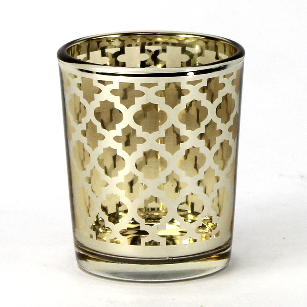 Candle Holder - Glass Gold Quatrefoil Small - PTC8611 - MIN ORDER: 6 -  DecoBREEZE