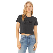 VIDA Women's Flowy Crop Tee - Dark Grey Heather