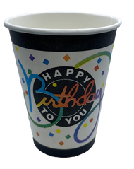 CUPS HAPPY BIRTHDAY BLK/WHT 8 CT