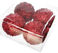 BALL ORNAMENT RED SEQUIN 4" BOX of 4