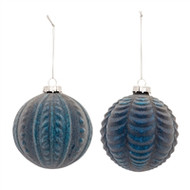 BALL ORNAMENT BLUE FROSTED 3.75" 2 ASSORTED
