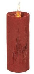 WOOD CANDLE FAUX LED RED 7.09"