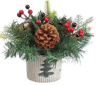 ARRANGEMENT MIXED PINE, RED BERRY, POTTED 12"