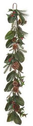GARLAND MAGNOLIA LEAVES, PINE, HOLLY, PINE CONES 50"
