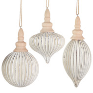 ORNAMENTS GROOVED WHITEWASHED & WOOD 7.5"