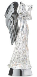 ANGLE ACRYLIC AND SILVER LED ANGEL w/TRUMPET 14"
