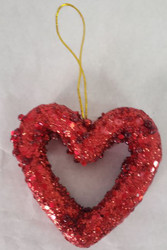 ORNAMENT HEART OPEN RED GLITTERED 3"