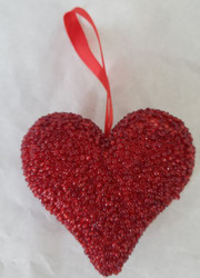 ORNAMENT HEART RED BEADED 3"