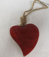 ORNAMENT HEART WOOD RED LACQUERED 3"