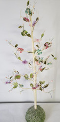 TREE WIRE WHITE W/ CLOTH FLOWERS & LEAVES