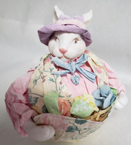 BUNNY MACHE ROUND WITH APRON OF GOODIES 5.5"