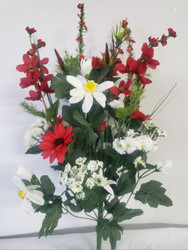 BUSH RED & WHITE DAISIES / QUEEN ANNE'S LACE / RED STOCK 27"