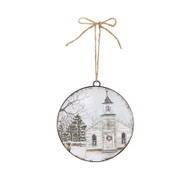 ORNAMENT METAL DISC COUNTRY CHURCH PRINT 6"