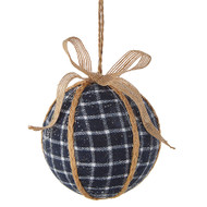 ORNAMENT PLAID BALL BLUE 4"