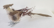 BIRD FABRIC FEATHERS AND STICKS BROWN 9.5"
