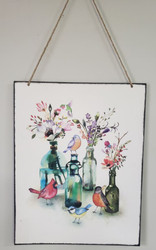 BIRDS & BOTTLES WALL DECOR TIN 18"H