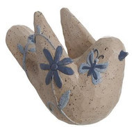 BIRD RESIN CREAM BLUE FOLK DESIGN 3"