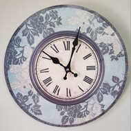 CLOCK FLORAL BL/GRAY 13"