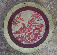 PLATE GLASS GOLD / RED BIRD FLOWERS 7"