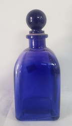 BOTTLE GLASS SQUARE BLUE /GLASS STOPPER 6."