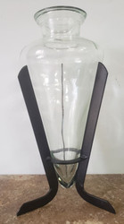 VASE MEXICAN GLASS CONE SHAPE / BLACK METAL STAND 14"