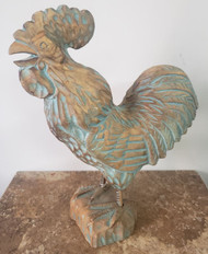 ROOSTER WOOD CARVED COPPER & BLUE 12.5"