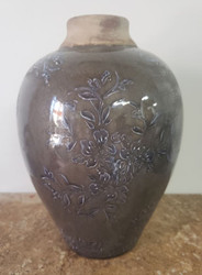 VASE CLAY BROWN / BLUE GLAZE DESIGN 10"