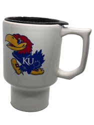 TRAVEL MUG KU JAWHAWK CERAMIC 17 OZ.