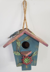 BIRD HOUSE WOOD METAL APPLIQUE TEAL,GREEN, RASPBERRY 7"
