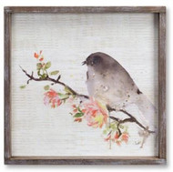 PRINT PLAQUE BIRD W/FLOWERS 16x16 WOOD FRAMED