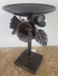 CANDLEHOLDERS METAL SET OF 2 BROWN/ BLK ROSETTES 8"